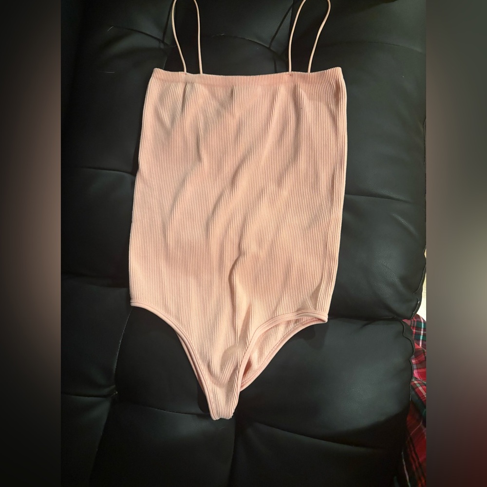 Zara Ribbed Spaghetti Strap Bodysuit - Blush Pink